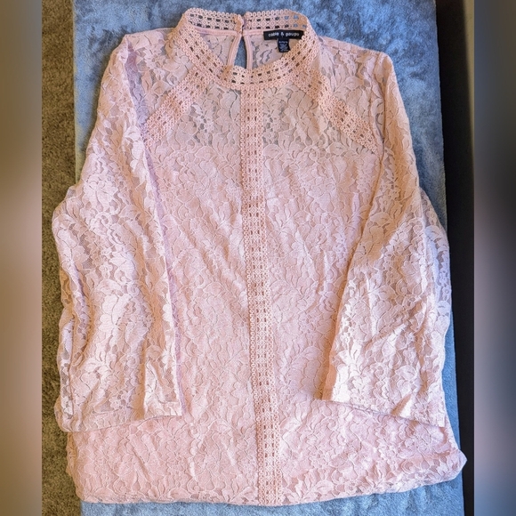 Cable & Gauge Blouse Women's Size Extra Large Long Sleeve Lace Lined Blush Pink - Picture 1 of 12